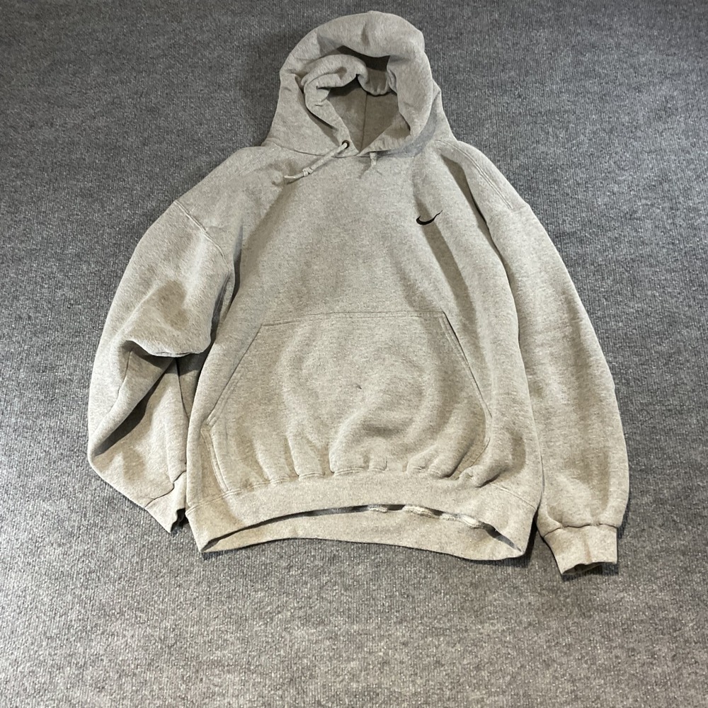 Vintage Nike Hoodie Grey Heather Embroidered Swoosh Made in USA Mens Large